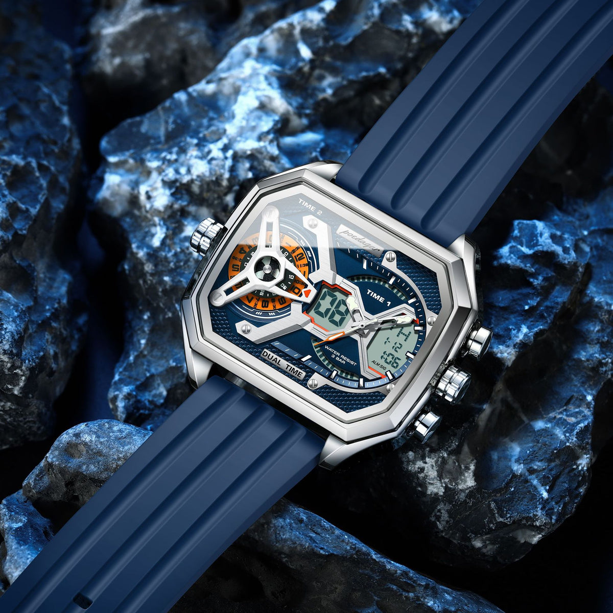 Poedagar E106 Trendy 3 Time Analog Digital watch for Men