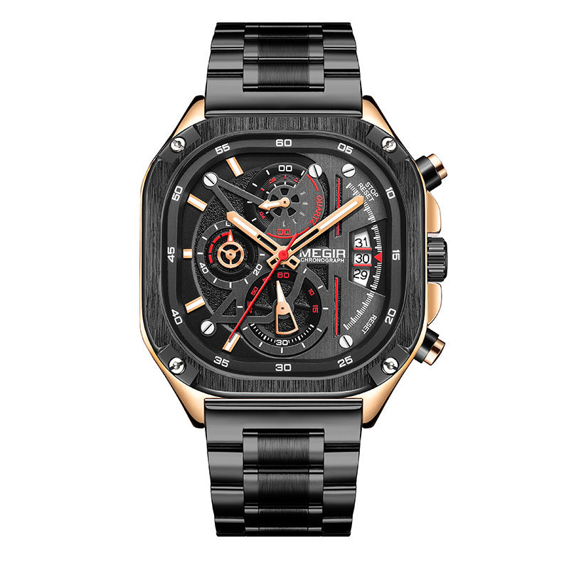 Megir 2217G Square Steel Strap Luminous Quartz watch for men Megir