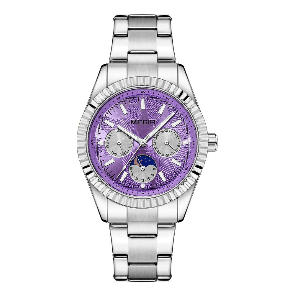 Megir 1102 Lunar Phase Steel-Strap Waterproof Quartz Watch for men