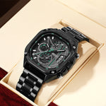 Megir 2217G Square Steel Strap Luminous Quartz watch for men Megir
