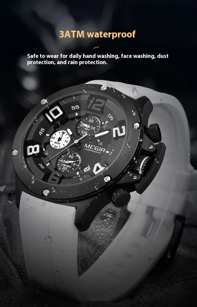 Megir MN8115G Multi-function Chronograph Sports Quartz Watch Silicone Band For Men