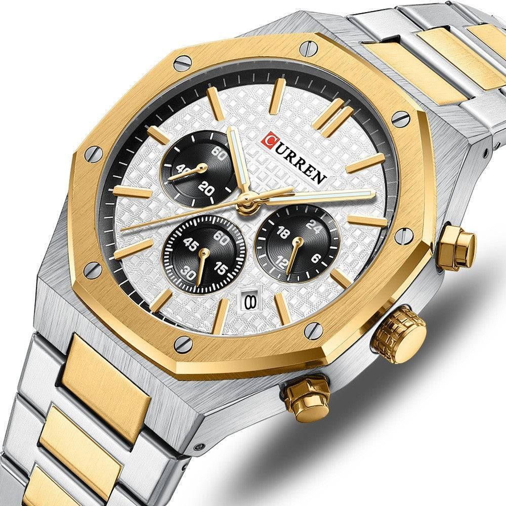 Curren 8440 Men's Octagonal Business Steel Belt Waterproof Calendar Quartz Watch