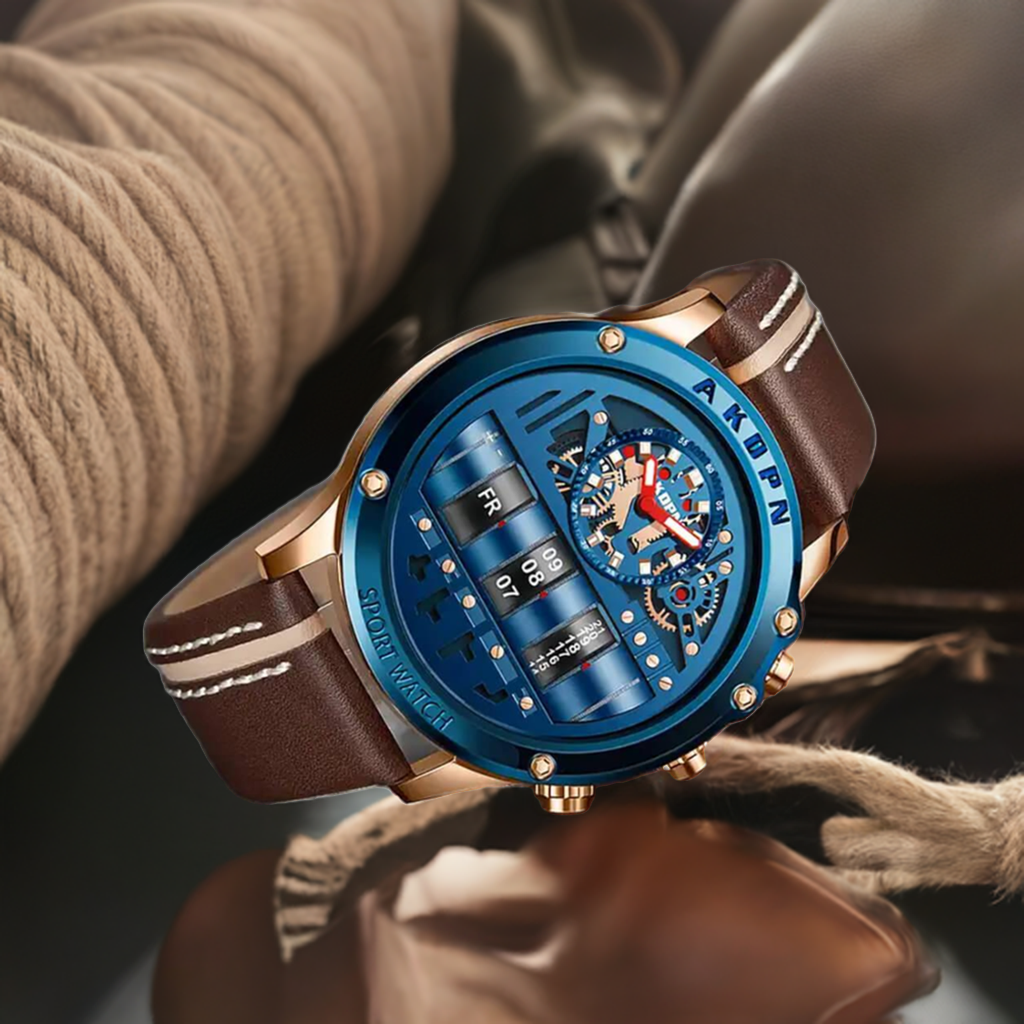 AKDPN Luxury Style Automatic Watch Leather Strap Chronograph Watch For Men A9022 - TempoqWatch