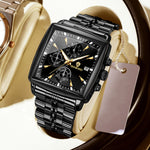 BINBOND Luxury Gold Blue Square 40mm Chronograph Dial Watch for Men B911