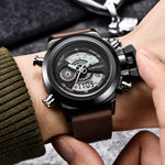 CURDDEN 7166Fashion Leather Dual Time Digital Wrist Watch For Men