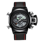 CURDDEN 7166Fashion Leather Dual Time Digital Wrist Watch For Men