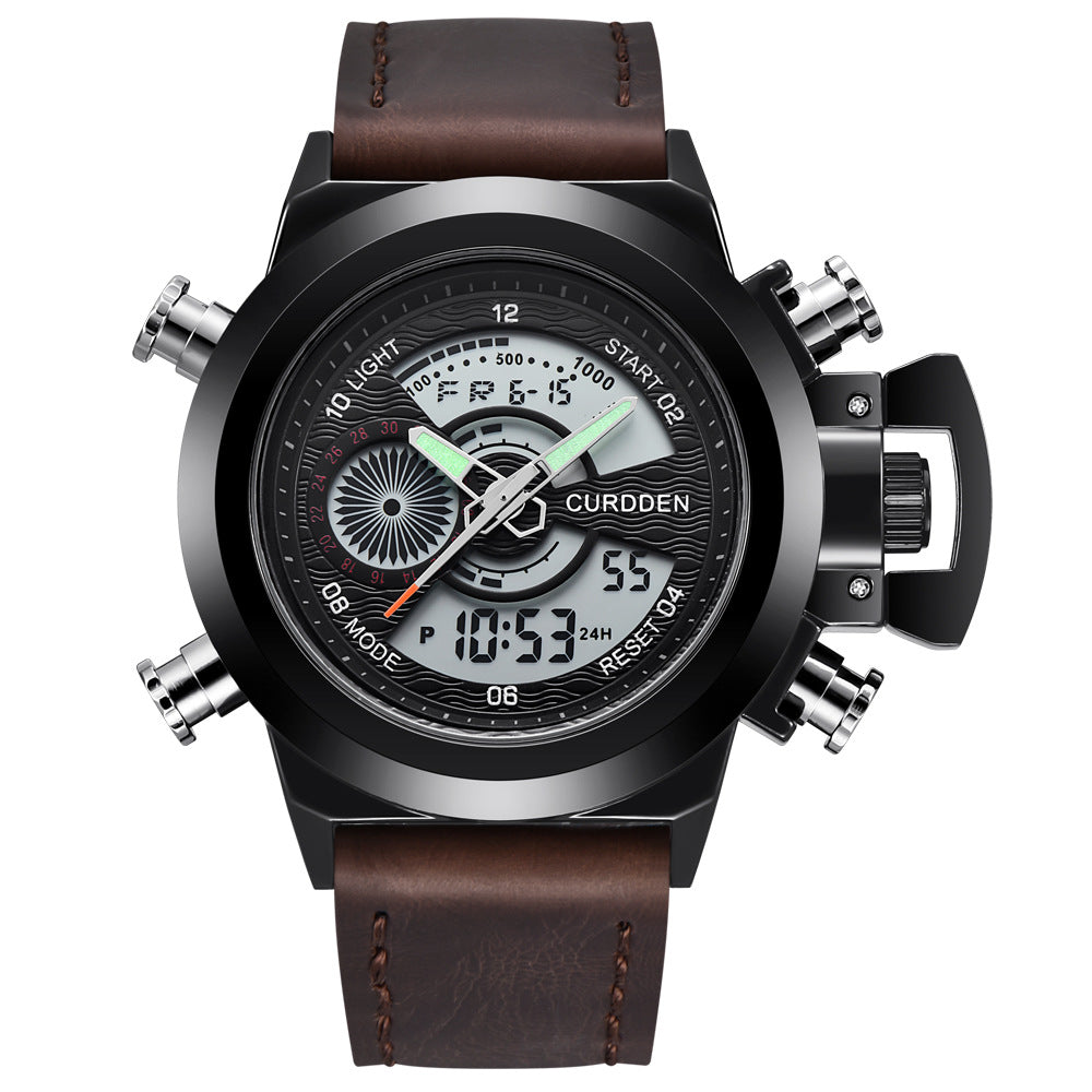 CURDDEN 7166Fashion Leather Dual Time Digital Wrist Watch For Men