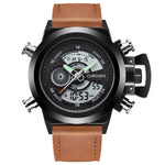 CURDDEN 7166Fashion Leather Dual Time Digital Wrist Watch For Men