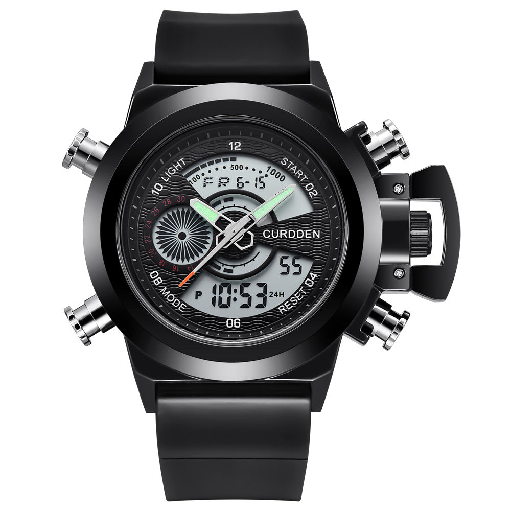 CURDDEN 7166Fashion Leather Dual Time Digital Wrist Watch For Men