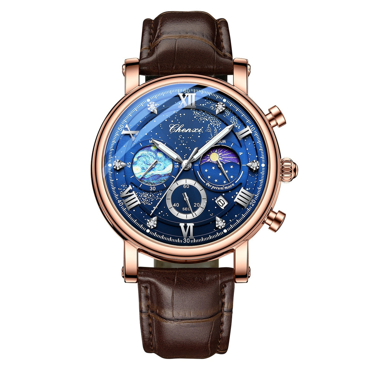 Chenxi CX972 Multifunctional Luminous Moon Phase Calendar Watch For Men