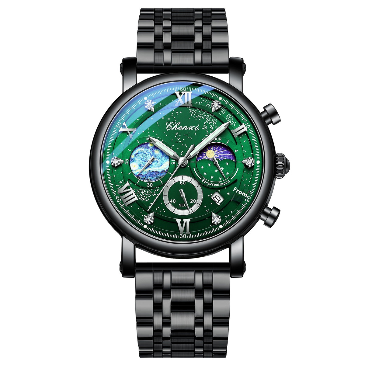 Chenxi CX972 Multifunctional Luminous Moon Phase Calendar Watch For Men