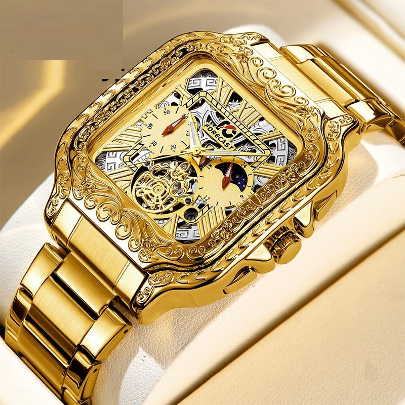 Forecast Retro Square Carved Multifunctional wrist watch for Men