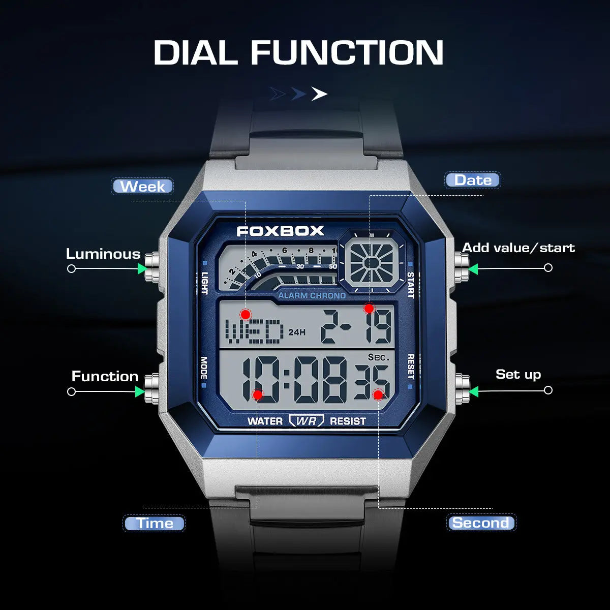 Foxbox FB0076 Square Electronic Sports Digital watch for men Foxbox