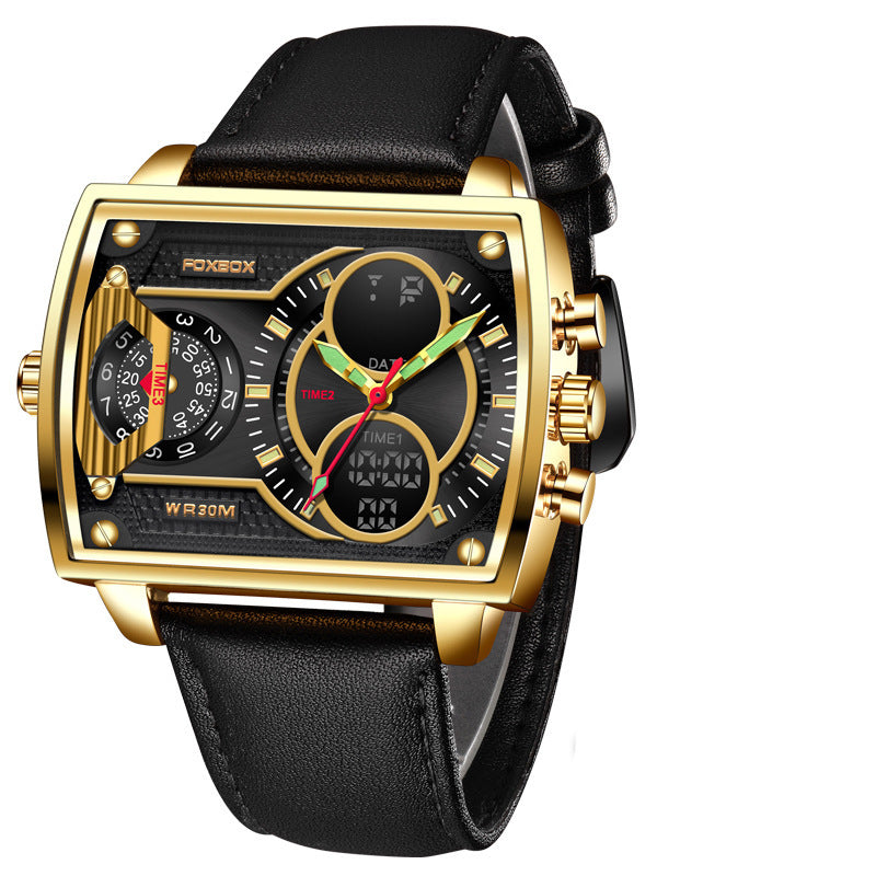 Foxbox Quartz Electronic Dual Display Multi-function Square watch for Men FB009