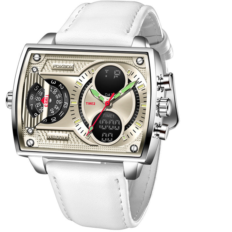 Foxbox Quartz Electronic Dual Display Multi-function Square watch for Men FB009