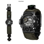 H009 Multifunctional Parachute Cord Outdoor Survival Bracelet Firestone Survival Whistle Compass Digital Watch