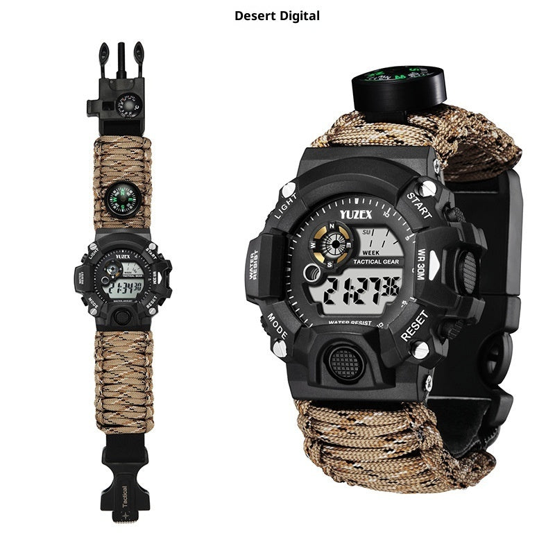 H009 Multifunctional Parachute Cord Outdoor Survival Bracelet Firestone Survival Whistle Compass Digital Watch