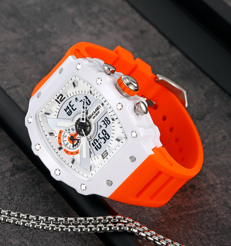 Skmei 2398 Multifunctional Dual Displays Stylish Barrel-shaped Case watch for Men