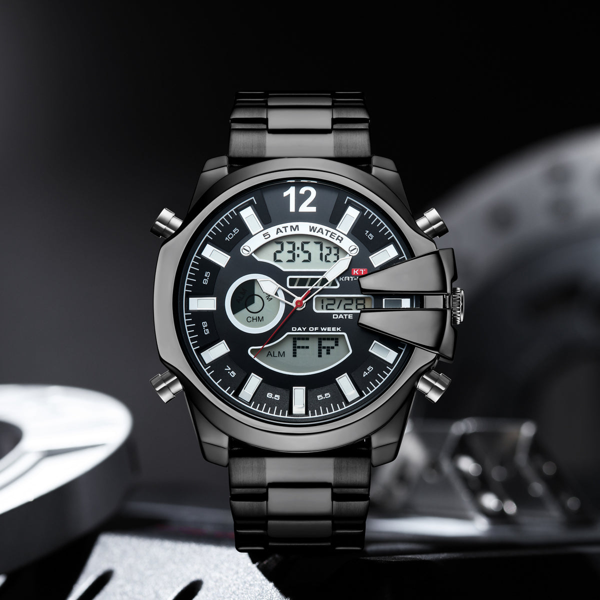 KAT 1183 Double Display Alarm Clock Led Sports Steel Watch for Men