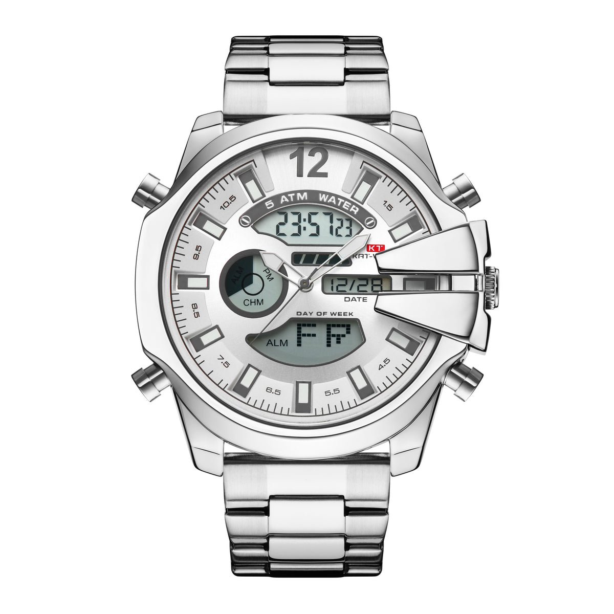 KAT 1183 Double Display Alarm Clock Led Sports Steel Watch for Men