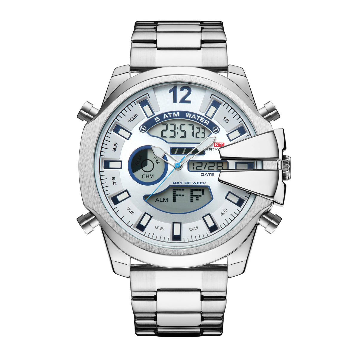 KAT 1183 Double Display Alarm Clock Led Sports Steel Watch for Men
