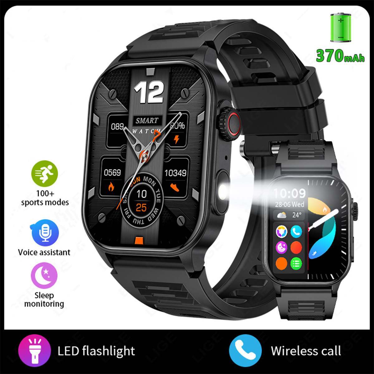 KM02 Smart watch 2" Bluetooth Sports Heart Rate Blood Pressure Health Monitoring Watch