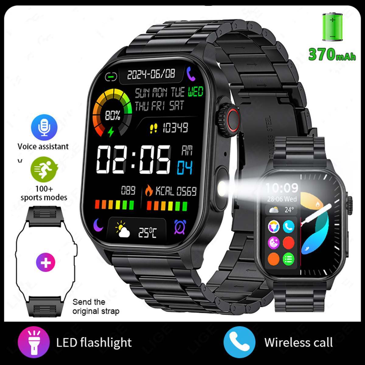 KM02 Smart watch 2" Bluetooth Sports Heart Rate Blood Pressure Health Monitoring Watch