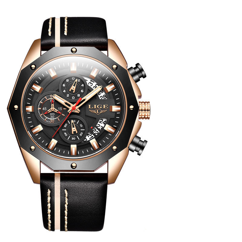Lige 8908 Fashion Sport Watch Quartz Date Waterproof Chronograph Wristwatch for Men