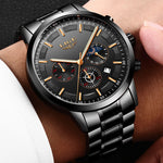 Lige 9877 Steel Moon phase Luxury quartz watch for Men