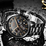 Lige 9877 Steel Moon phase Luxury quartz watch for Men