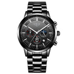 Lige 9877 Steel Moon phase Luxury quartz watch for Men