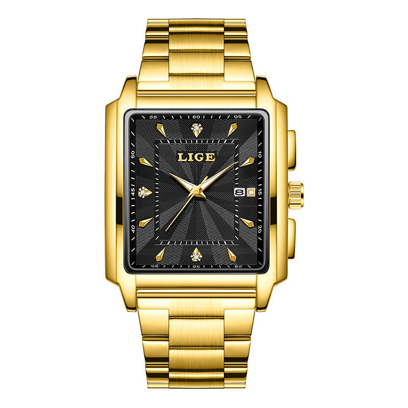 Lige Square Large Dial Steel Belt Quartz Watch for Men 89121