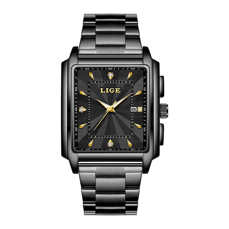 Lige Square Large Dial Steel Belt Quartz Watch for Men 89121