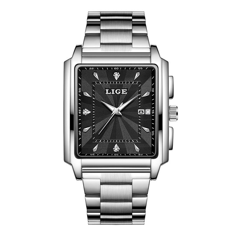 Lige Square Large Dial Steel Belt Quartz Watch for Men 89121