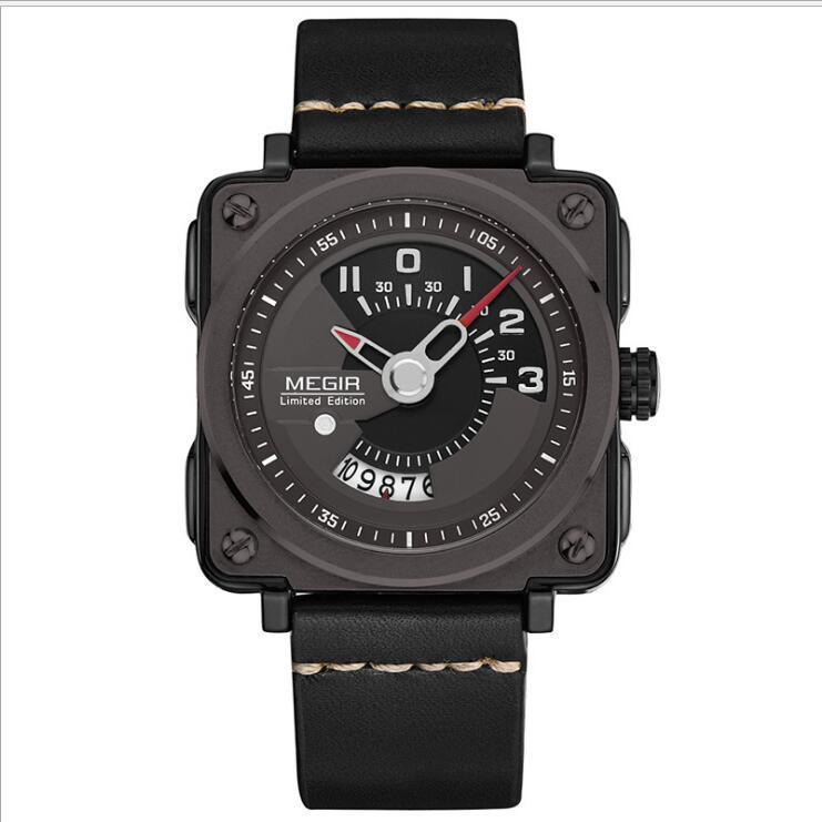 Megir Square Big Dial Watch Calendar Quartz Watch For Men 2040 - Skmeico