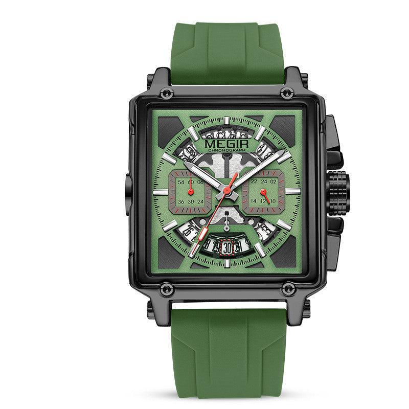 Megir Square Waterproof Luminous Sports Quartz Multi-function Watch - Skmeico