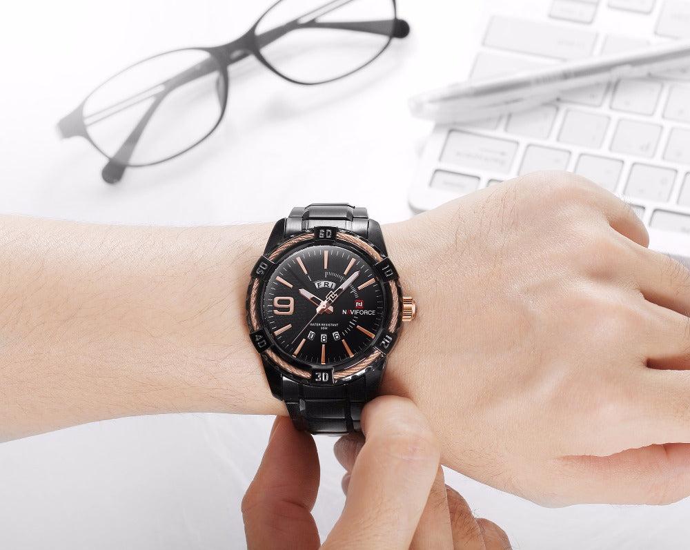 Naviforce Quartz Luxury Steel Watch For Men 9117 - Skmeico