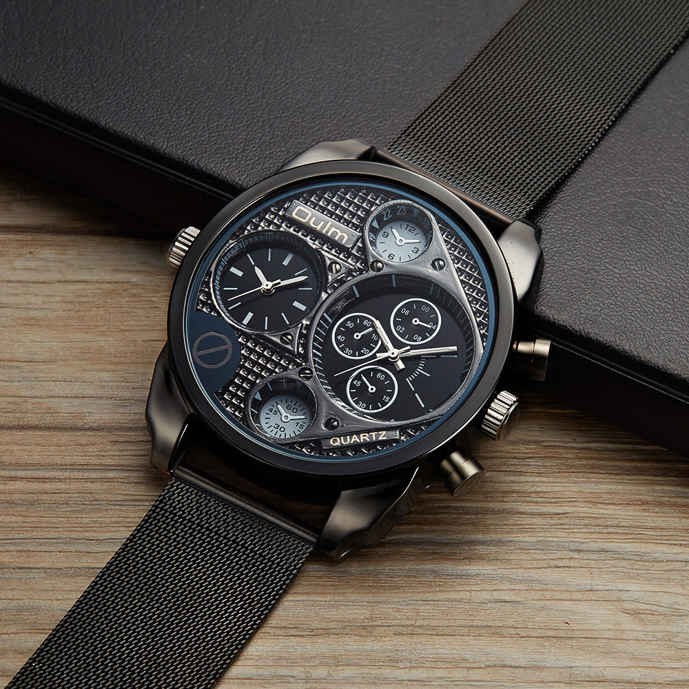 Oulm 9318 steel Mesh Belt Quartz watch for men 50mm dial