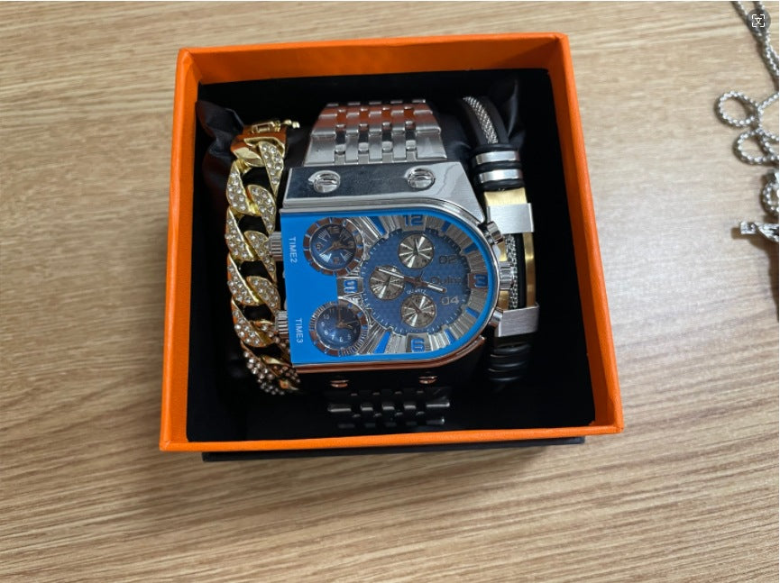 Oulm Ushaped Steel Big Dial Multifunctional watch for men 9315