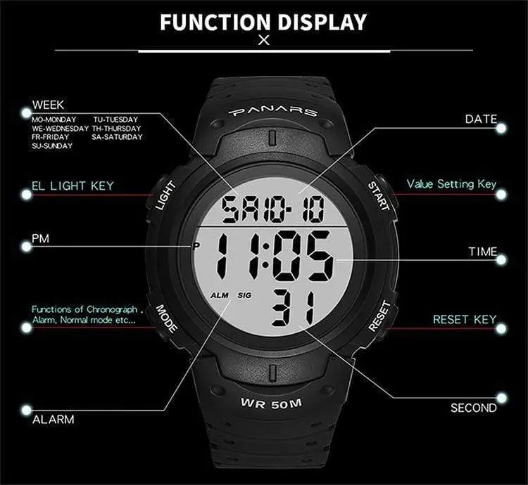 Panars 8208 Gold Digital Waterproof Heavy Duty Wrist watch For Men Panars