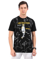 REDpockets Round Neck Black Cotton Graphic Print T-Shirt For Men REDpockets
