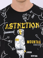 REDpockets Round Neck Black Cotton Graphic Print T-Shirt For Men REDpockets