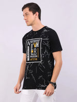 REDpockets Round Neck Black Cotton Graphic Print T-Shirt For Men REDpockets