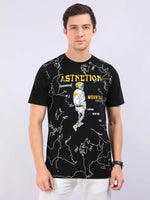 REDpockets Round Neck Black Cotton Graphic Print T-Shirt For Men REDpockets