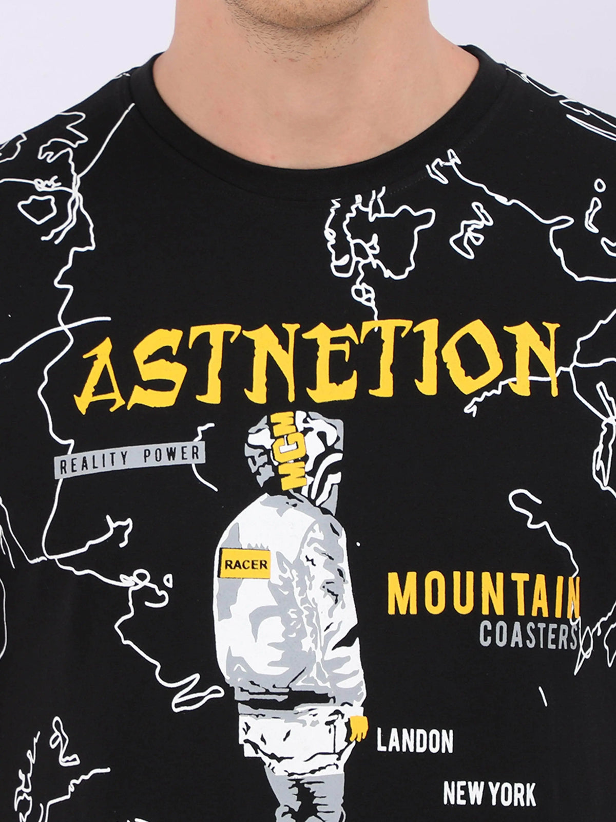 REDpockets Round Neck Black Cotton Graphic Print T-Shirt For Men REDpockets