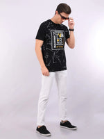 REDpockets Round Neck Black Cotton Graphic Print T-Shirt For Men REDpockets