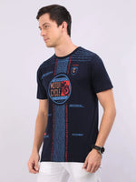 REDpockets Round Neck Navy Blue Cotton Graphic Print T-Shirt For Men REDpockets