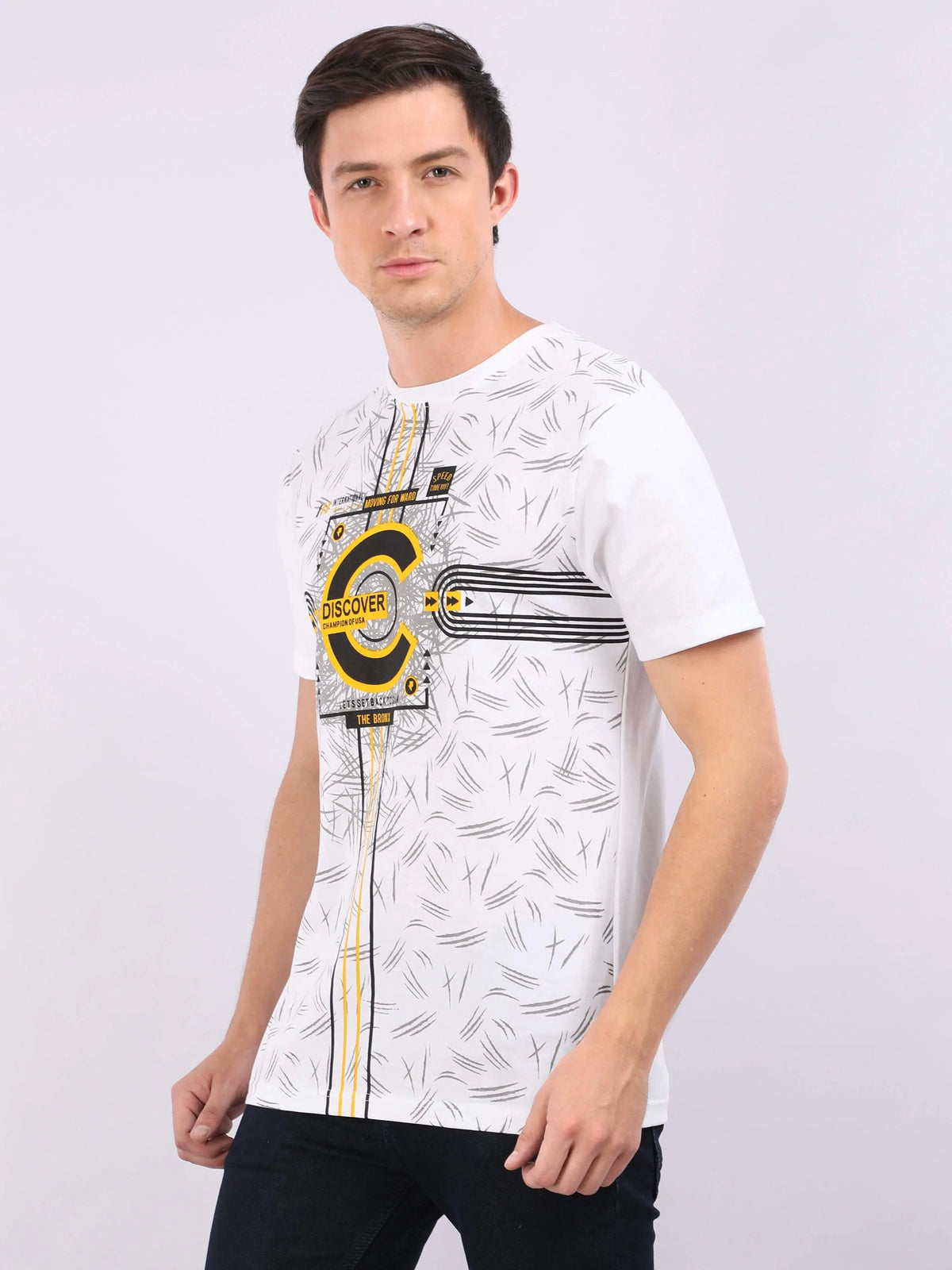 REDpockets Round Neck White Cotton Printed TShirt For Men R006 REDpockets