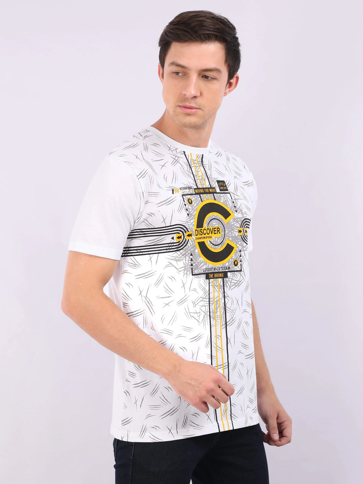 REDpockets Round Neck White Cotton Printed TShirt For Men R006 REDpockets