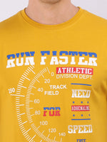 REDpockets Round Neck Yellow Cotton Printed T-Shirt For Men REDpockets